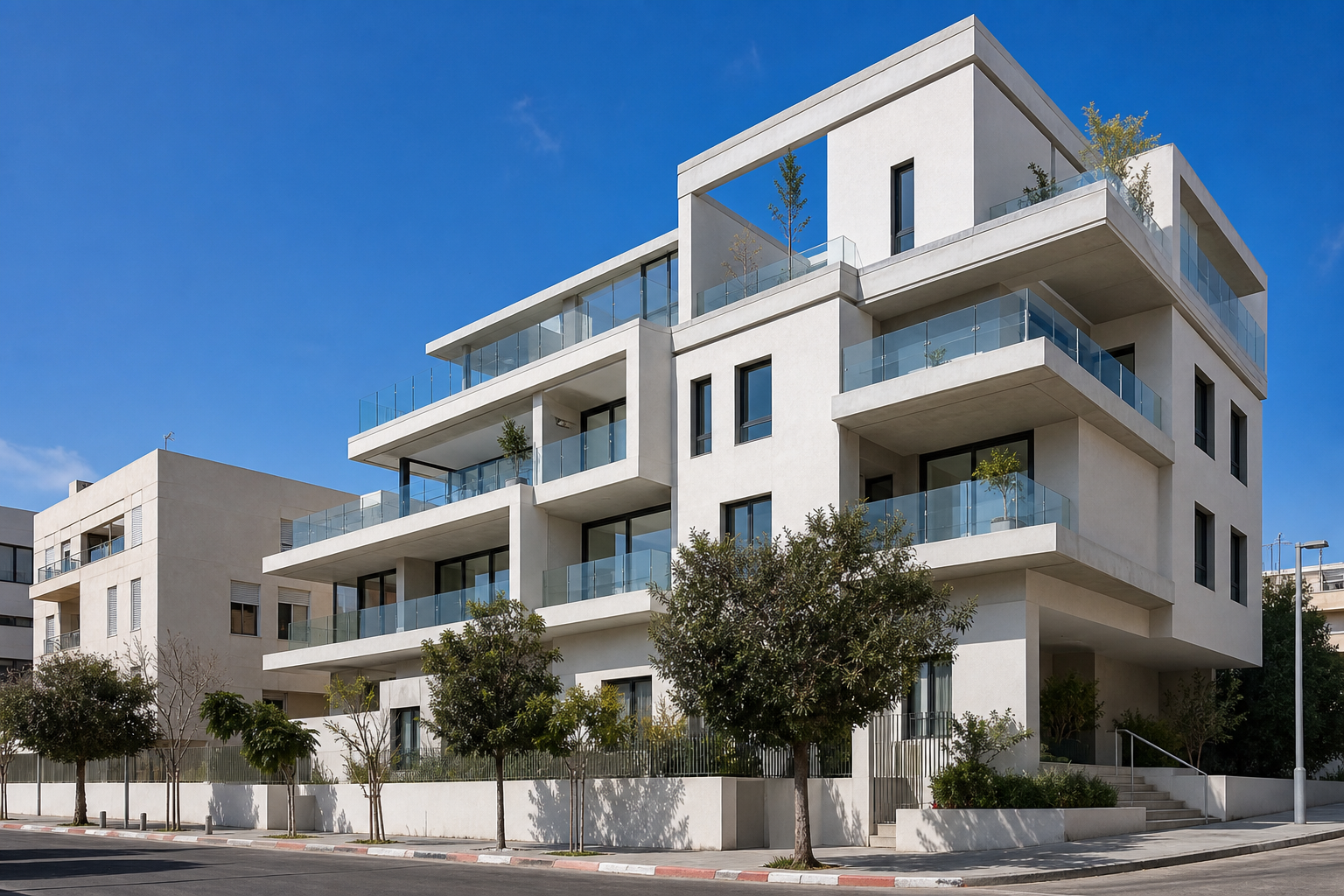 Contemporary Tel Aviv residential tower with glass balconies