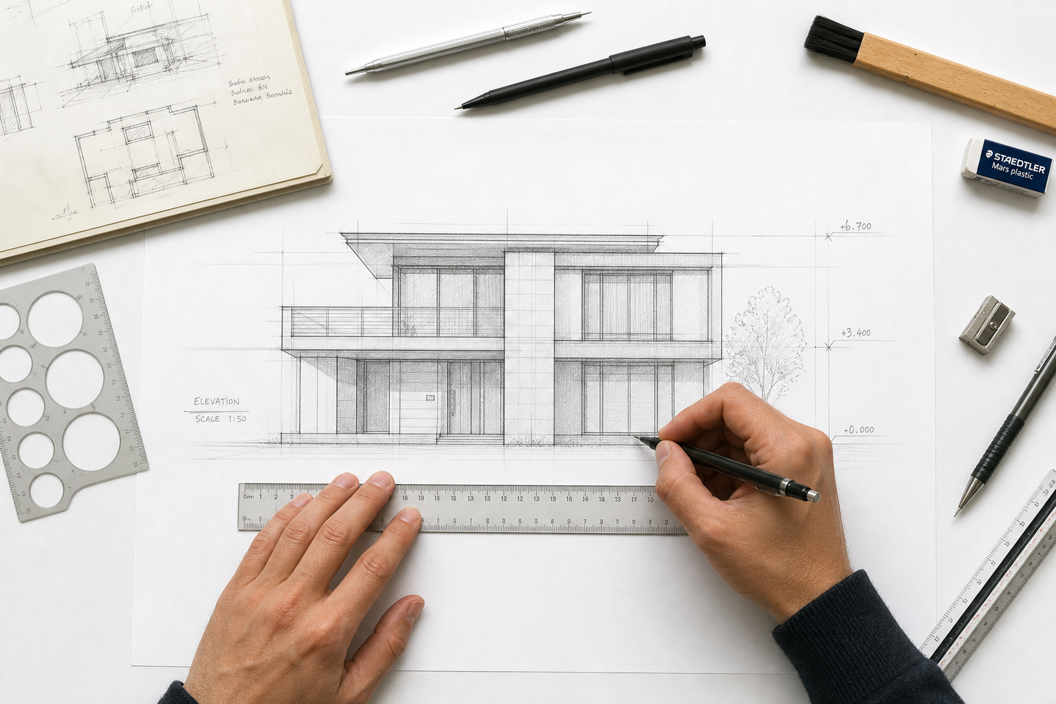 Architect sketching building elevation